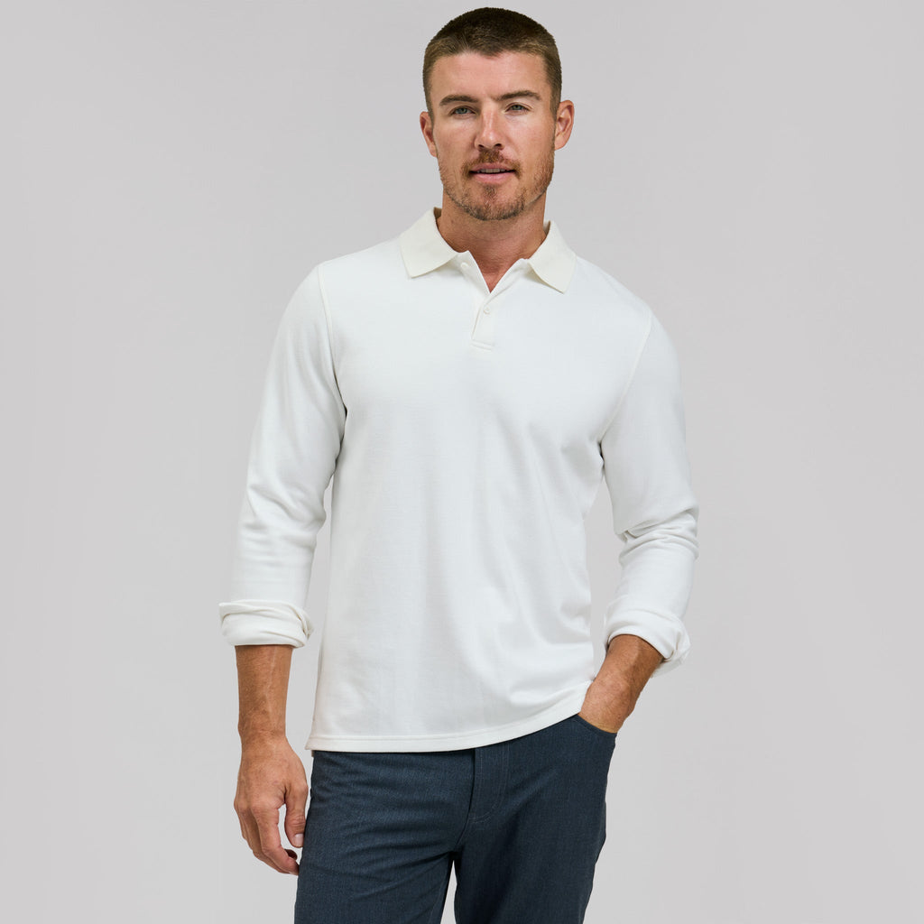 The Braden - Tech Wool Long Sleeve Polo - White