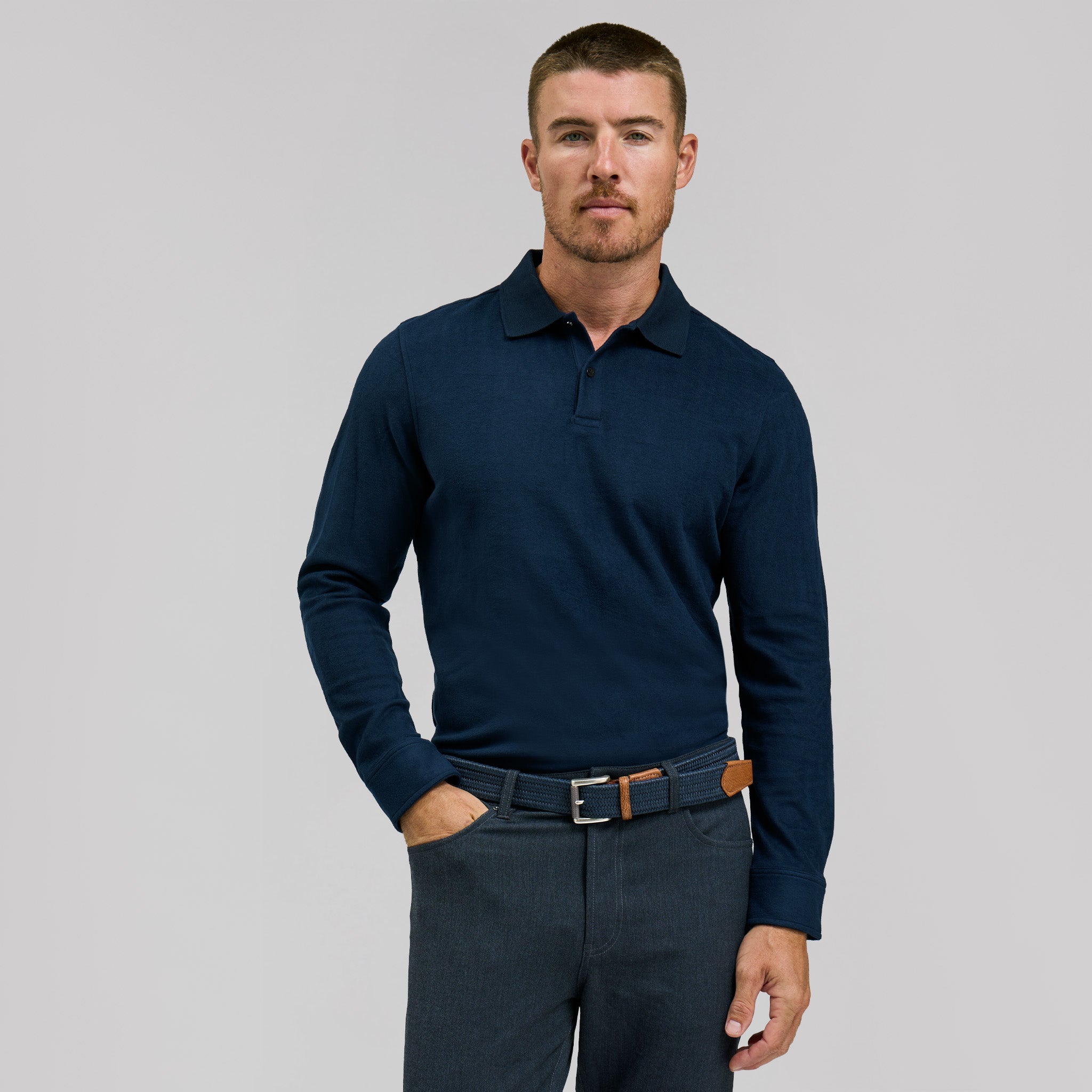 The Braden - Tech Wool Long Sleeve Polo - Navy