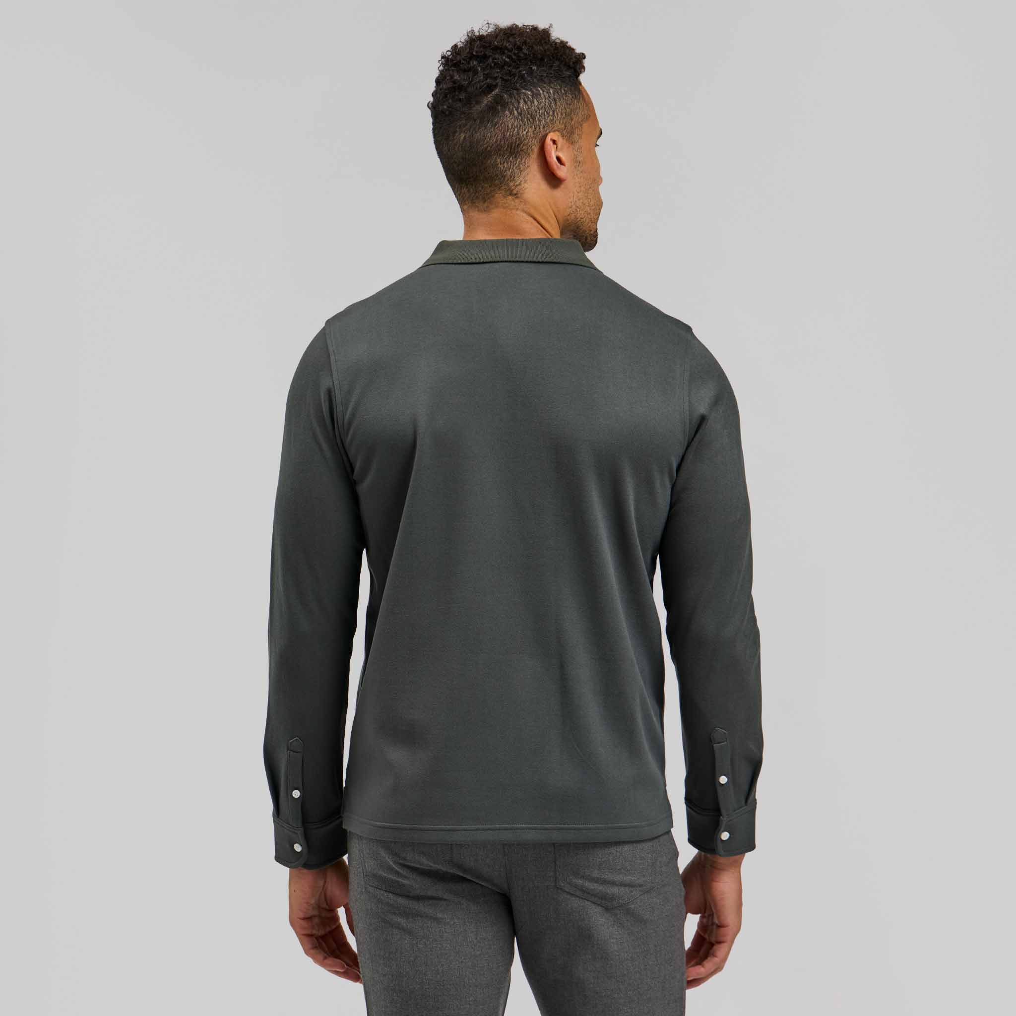 The Braden - Tech Wool Long Sleeve Polo - Cedar