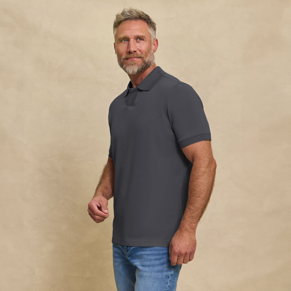 The Yates - Sand Washed Double Knit SS Polo - Charcoal