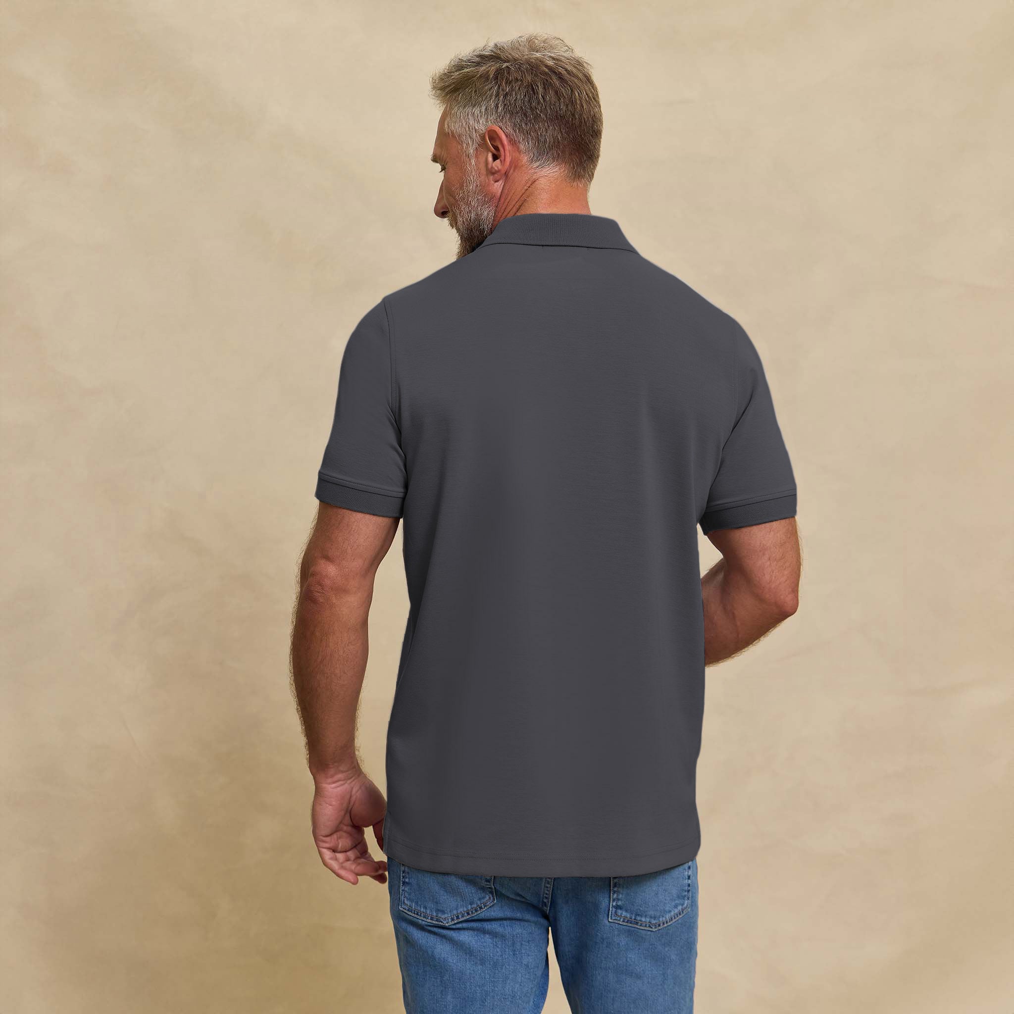 The Yates - Sand Washed Double Knit SS Polo - Charcoal