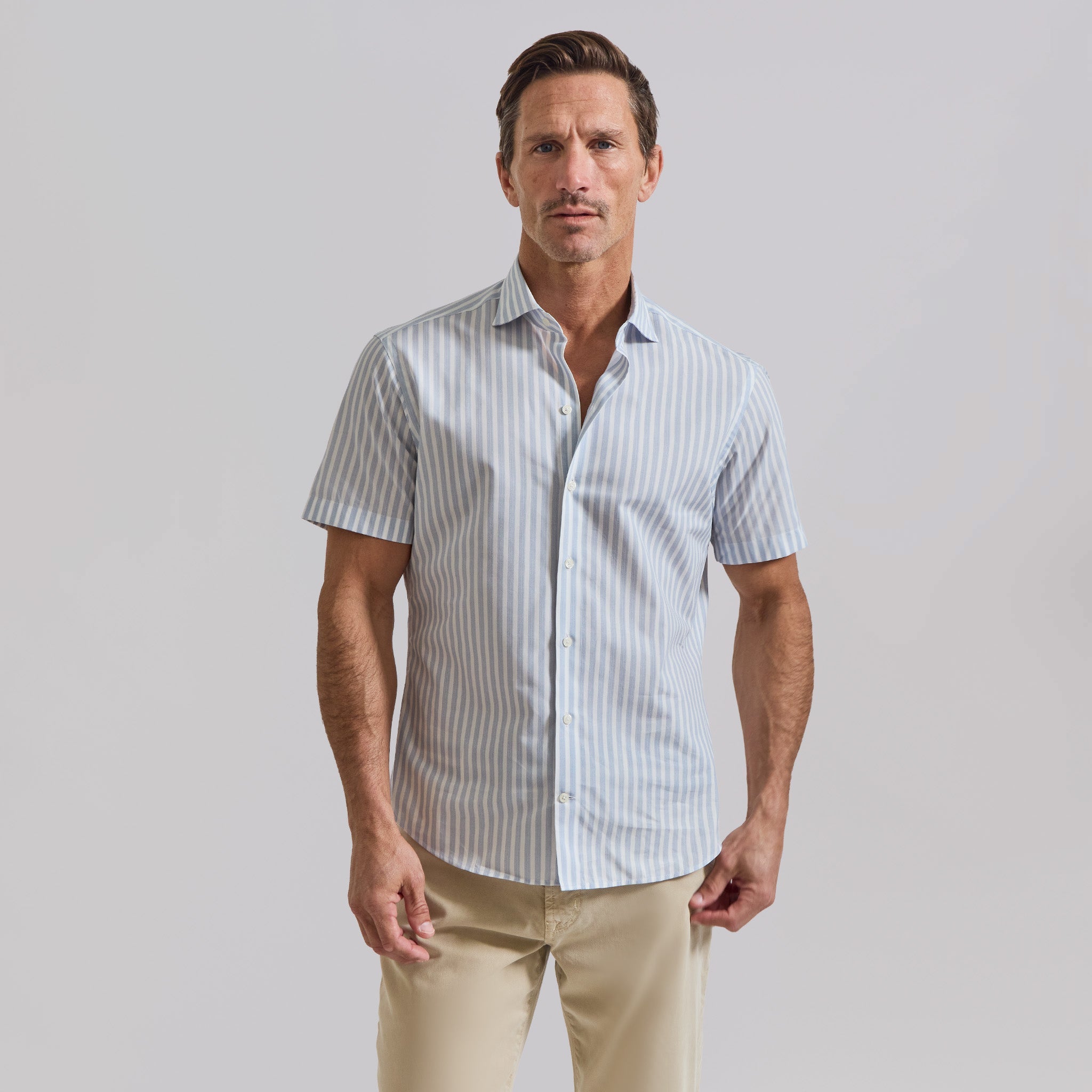 The Azure - Comfort SS Shirt - Faded Grey Stripe