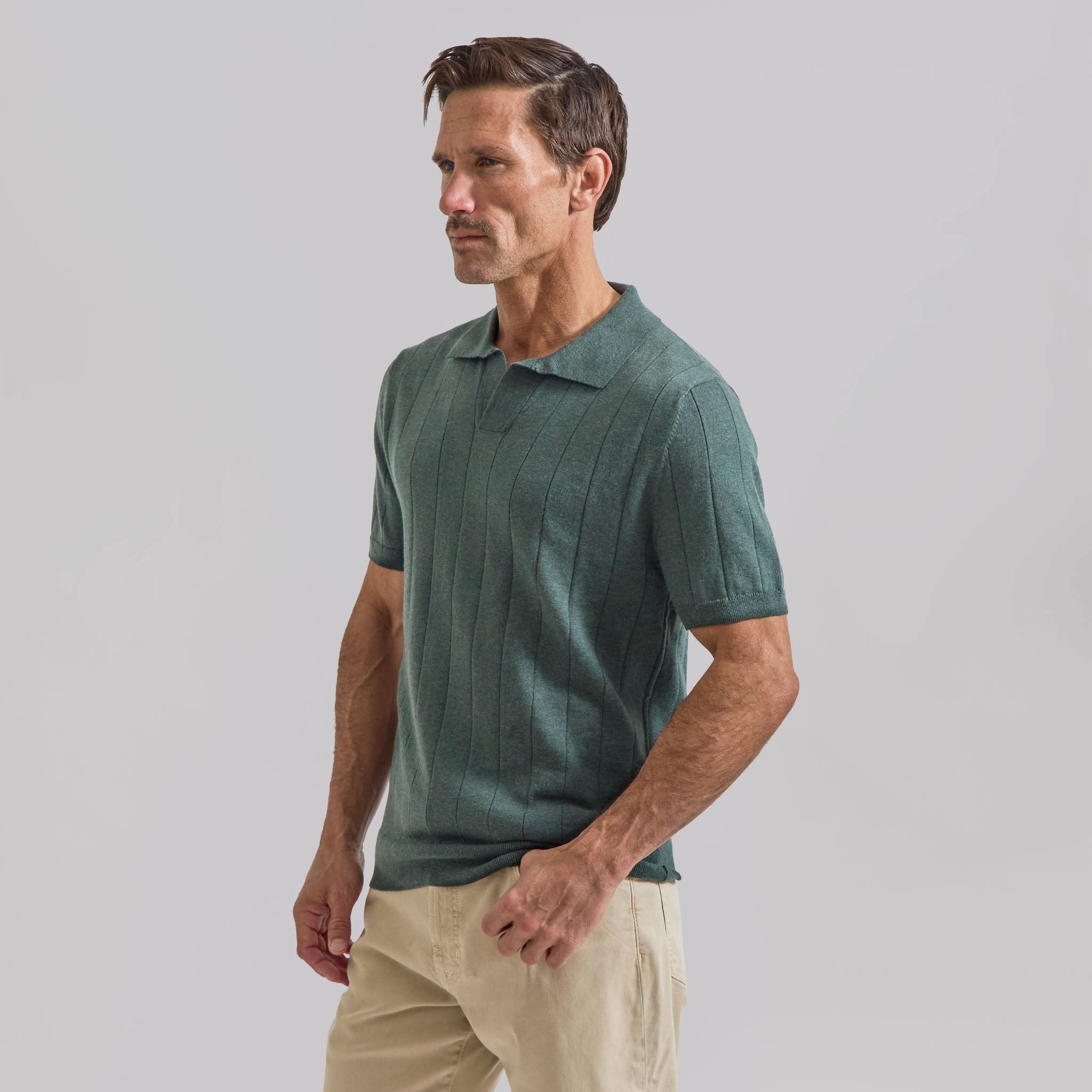 The Pearson - Cotton/Cashmere Striped SS Polo - Sage