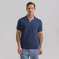 The William - Cotton/Cashmere Johnny Collar Polo - Navy/Baby Blue