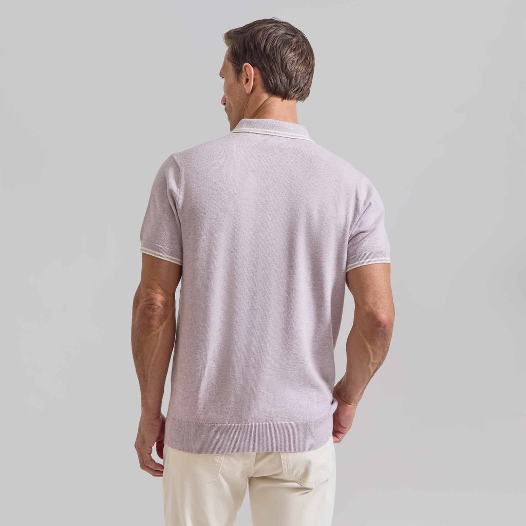 The Thomas - Cotton/Cashmere Polo w/ Collar Tipping - Lavender/Off White