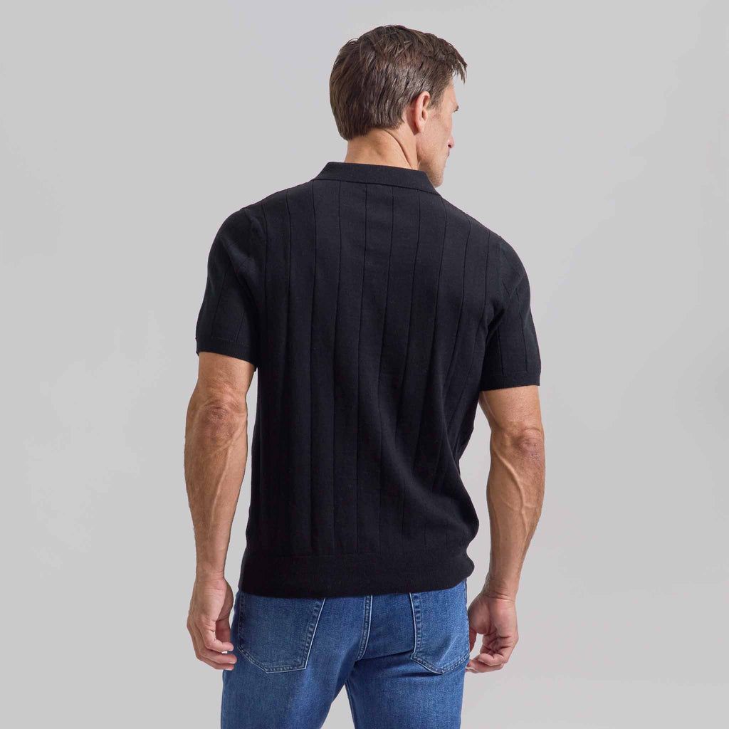 The Pearson - Cotton/Cashmere Striped SS Polo - Black