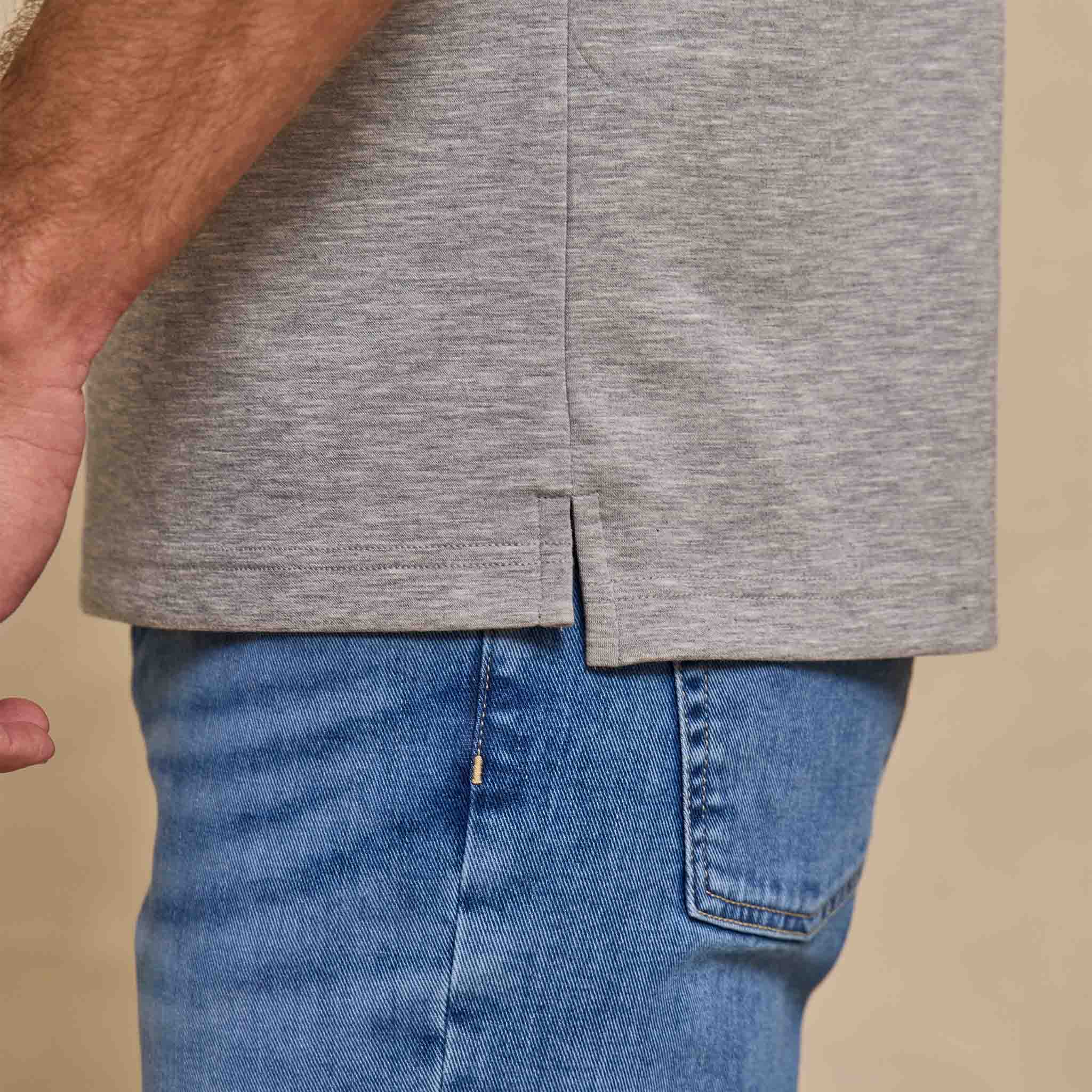 The Holden - Sand Washed Double Knit SS Polo - Heather Grey
