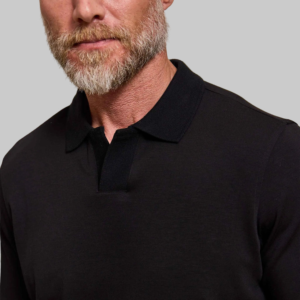 The Yates - Sand Washed Double Knit SS Polo - Black