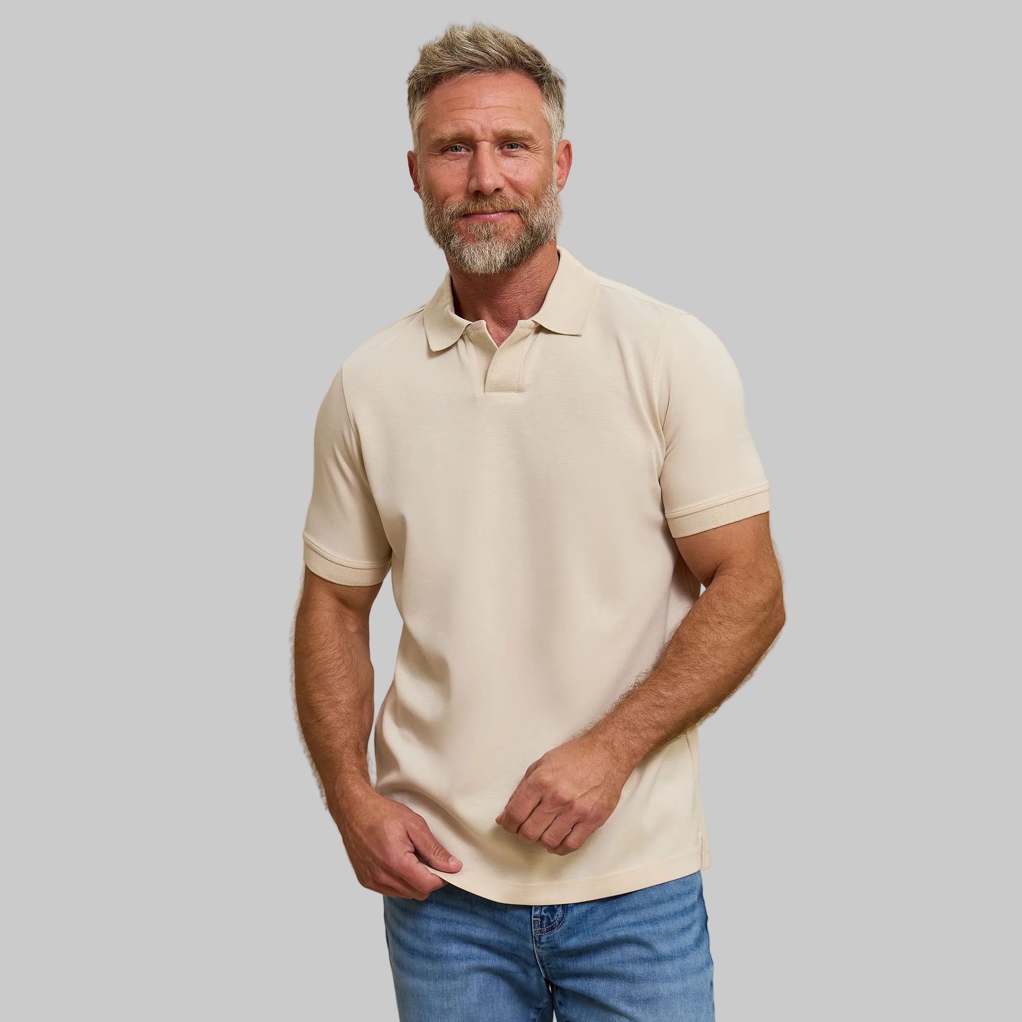 The Yates - Sand Washed Double Knit SS Polo - Sand