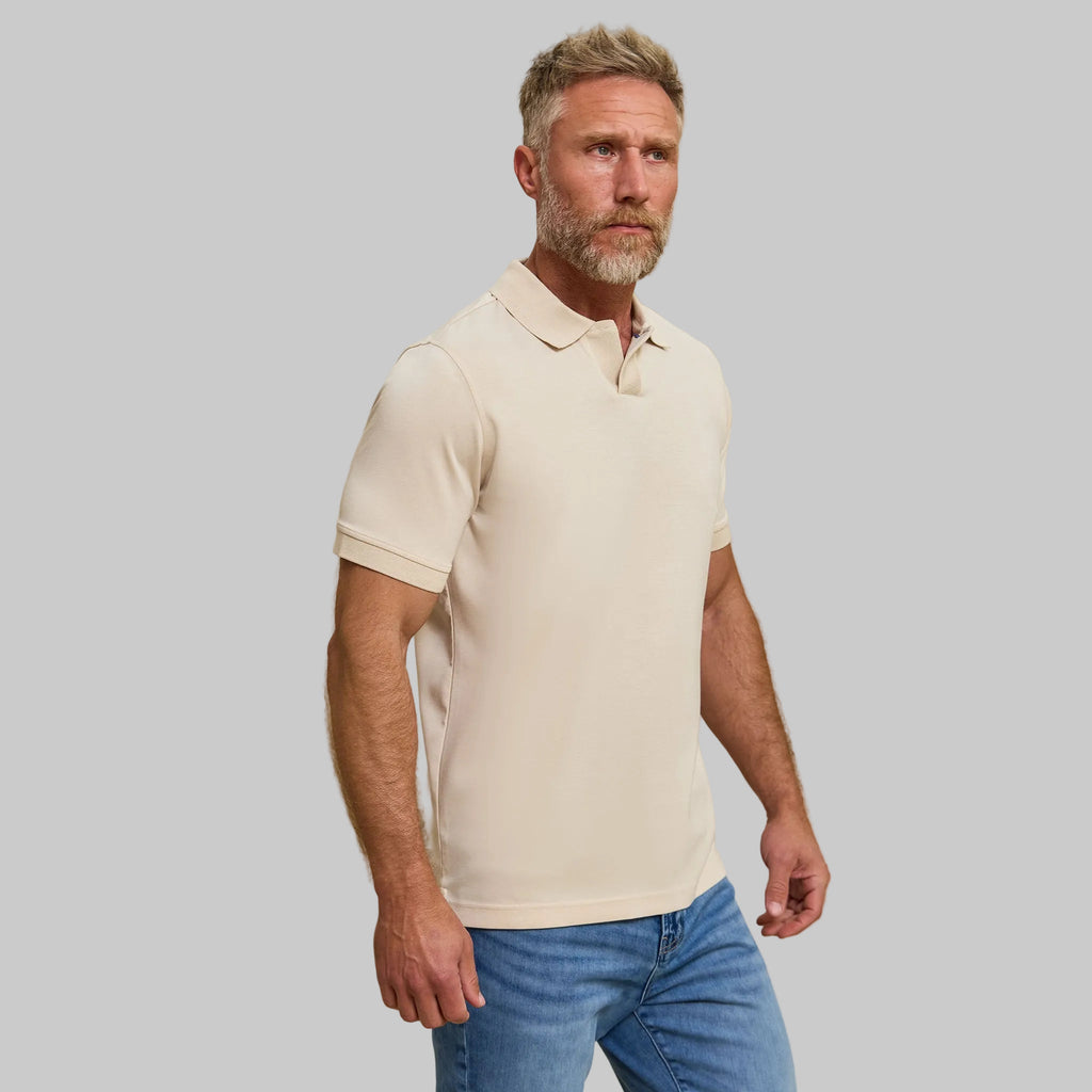 The Yates - Sand Washed Double Knit SS Polo - Sand