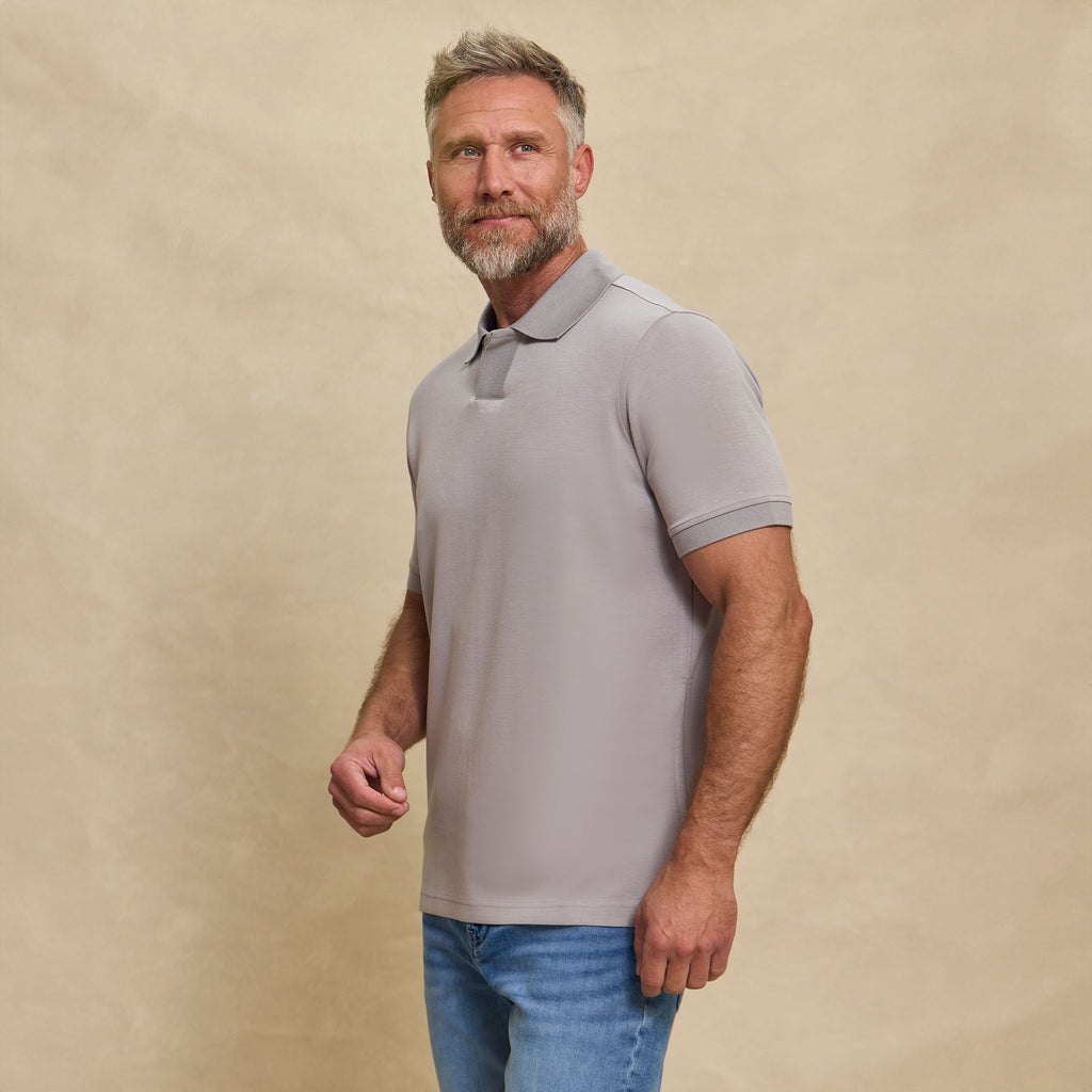 The Yates - Sand Washed Double Knit SS Polo - Grey