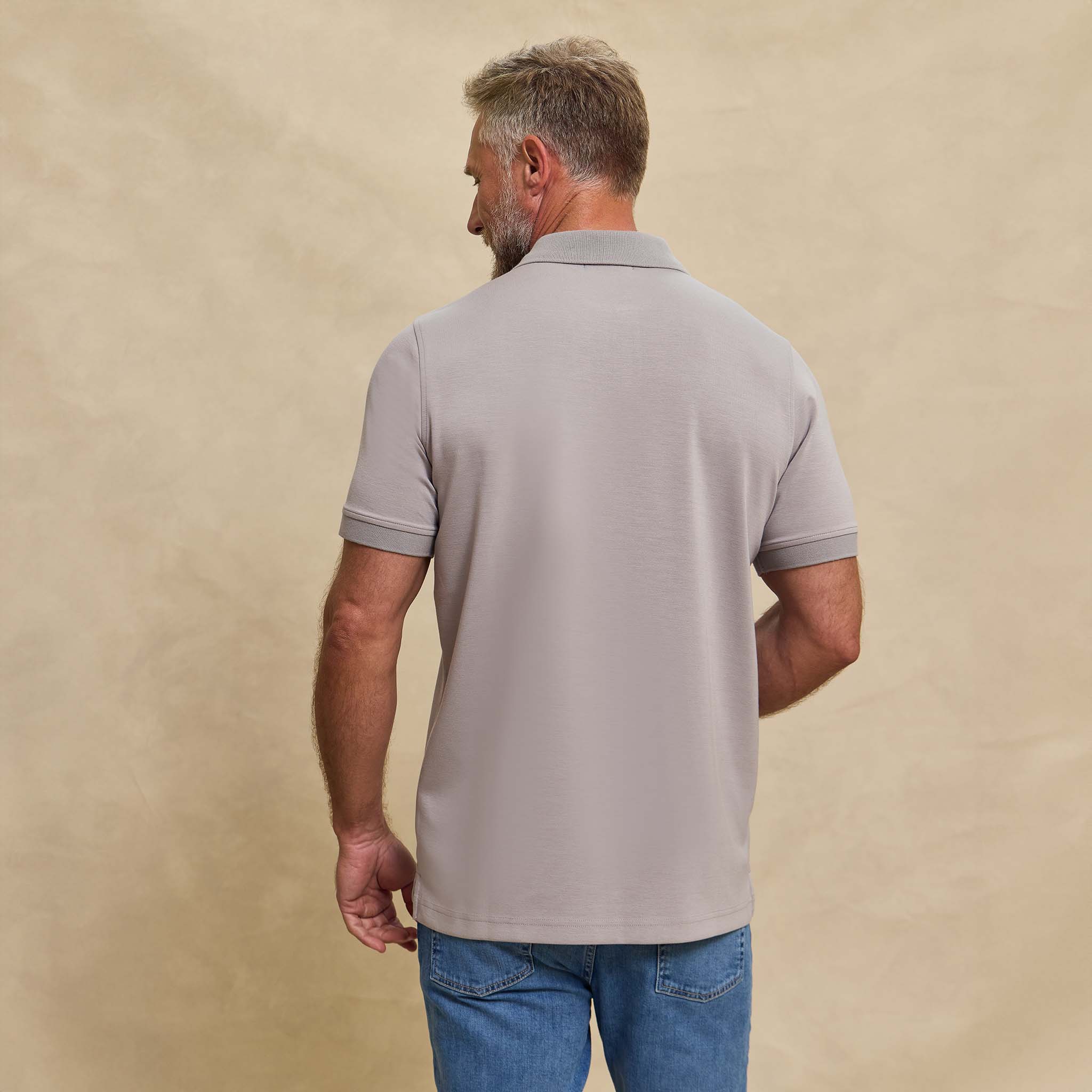 The Yates - Sand Washed Double Knit SS Polo - Grey
