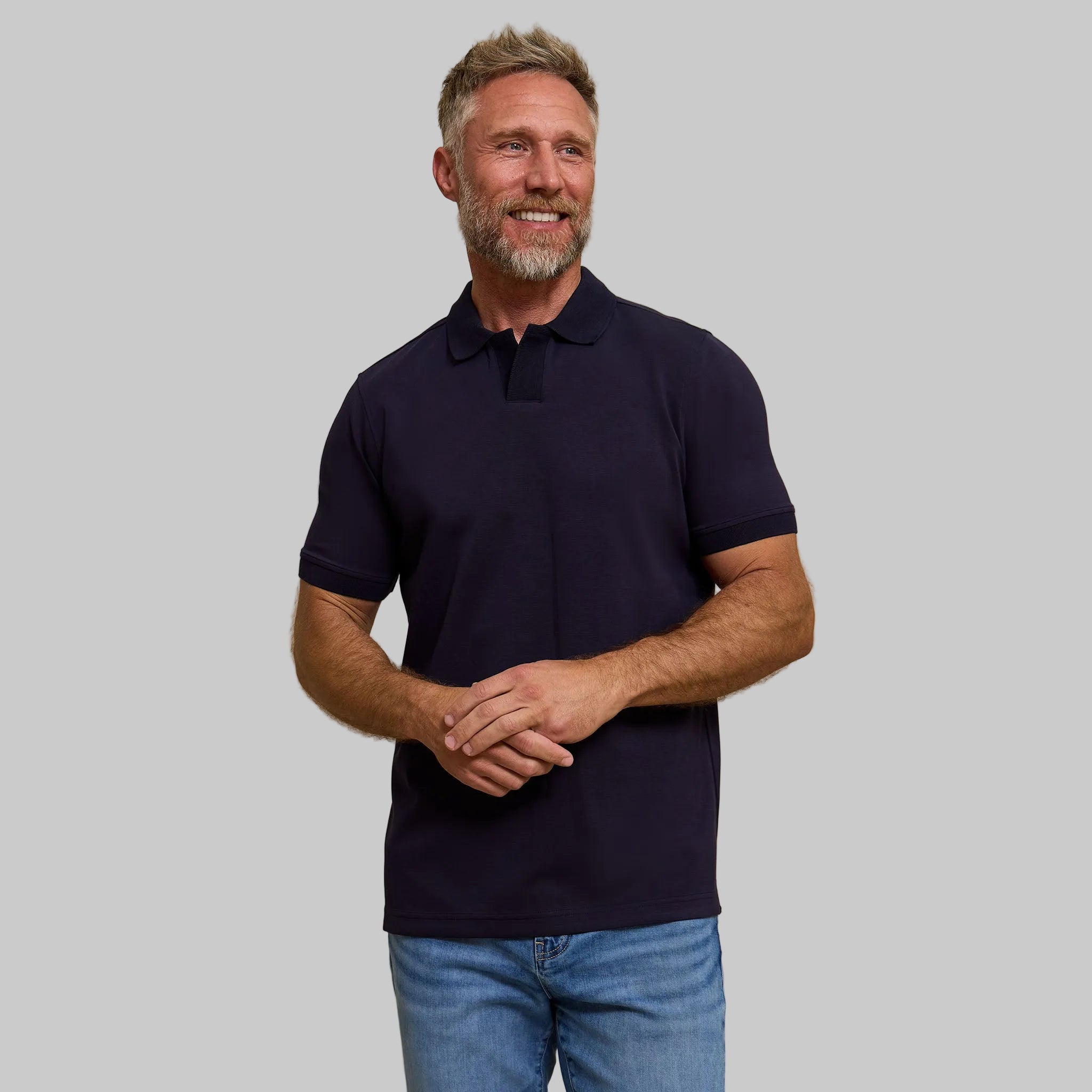 The Yates - Sand Washed Double Knit SS Polo - Navy