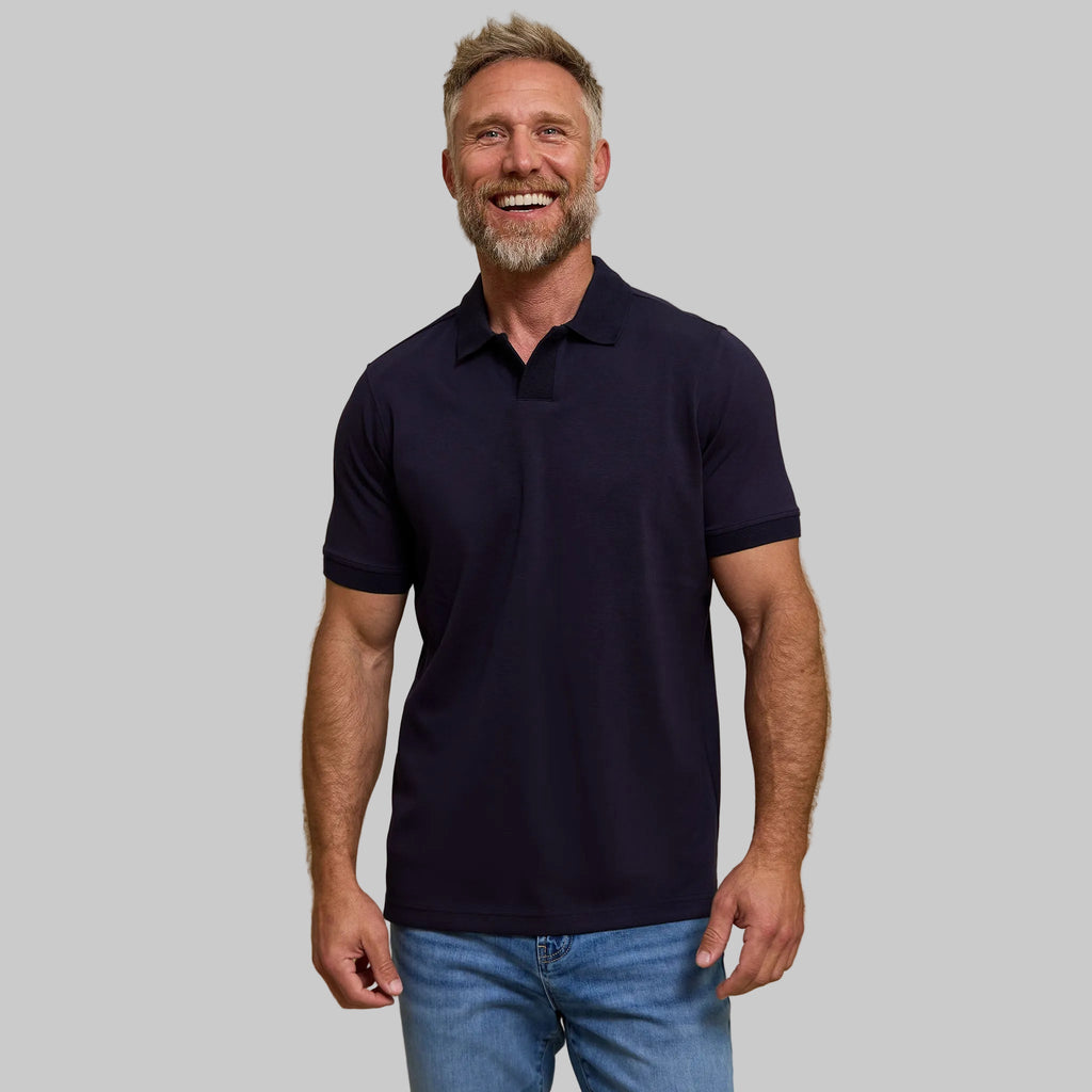 The Yates - Sand Washed Double Knit SS Polo - Navy