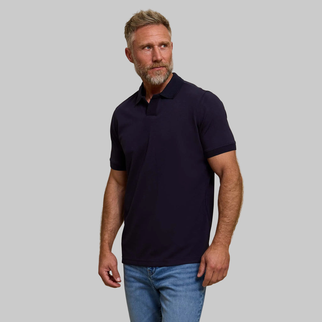 The Yates - Sand Washed Double Knit SS Polo - Navy