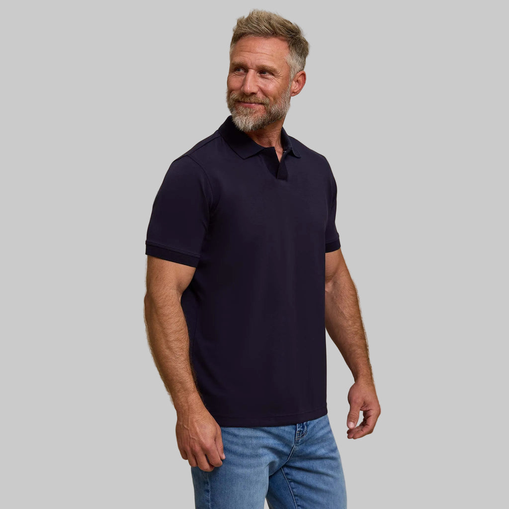 The Yates - Sand Washed Double Knit SS Polo - Navy