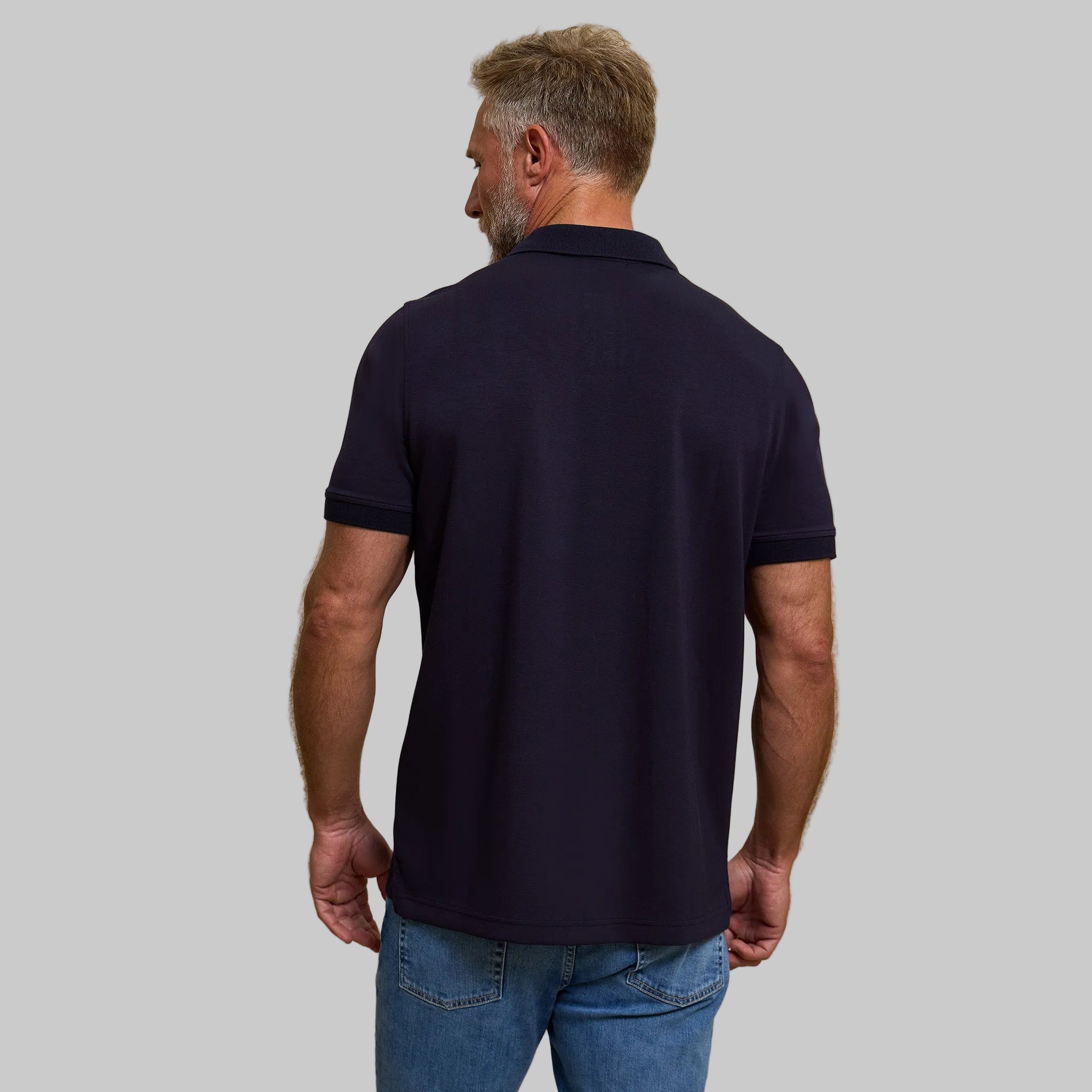 The Yates - Sand Washed Double Knit SS Polo - Navy