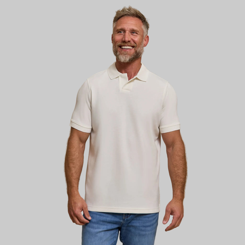 The Yates - Sand Washed Double Knit SS Polo - White