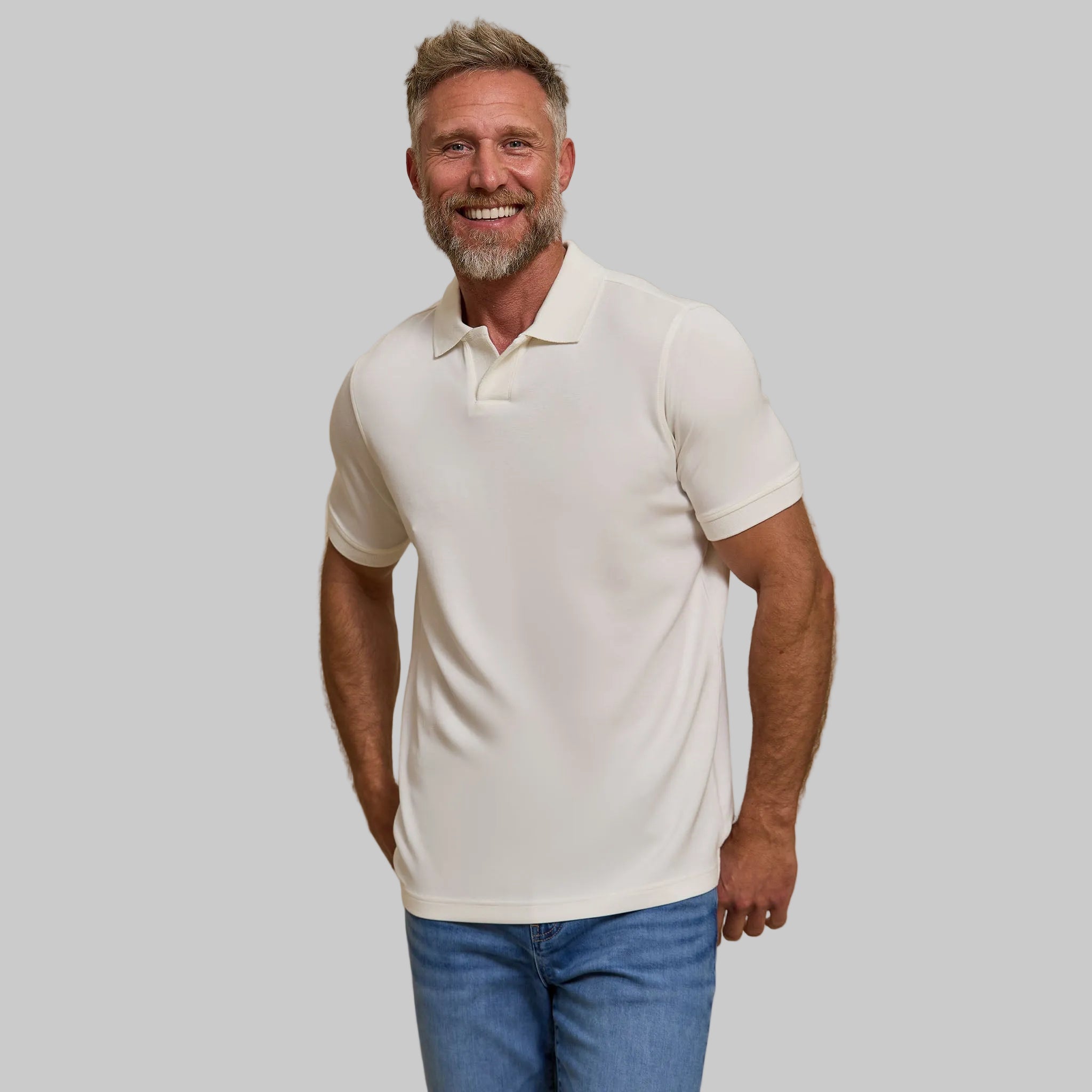 The Yates - Sand Washed Double Knit SS Polo - White