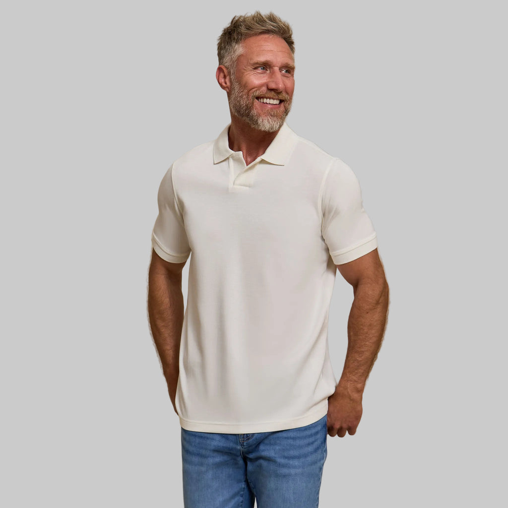 The Yates - Sand Washed Double Knit SS Polo - White