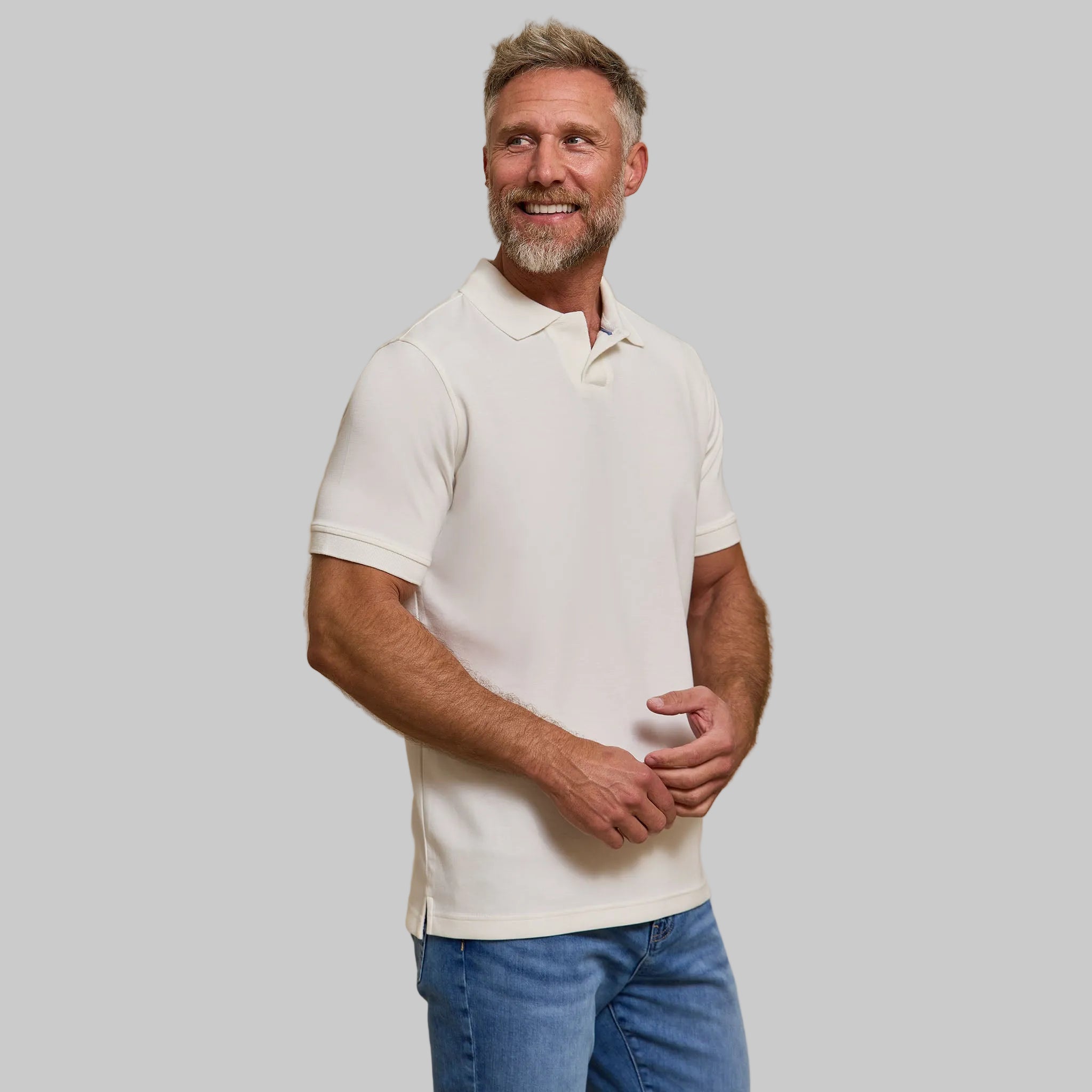 The Yates - Sand Washed Double Knit SS Polo - White