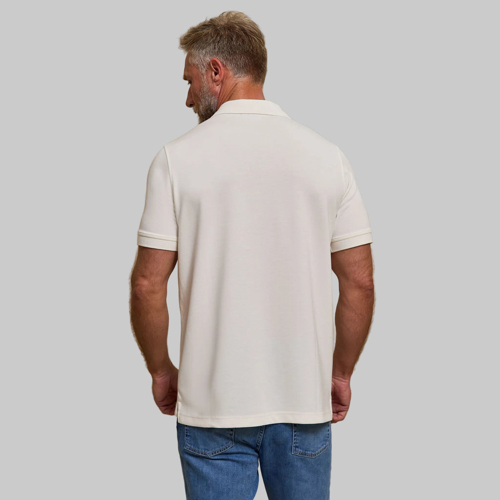 The Yates - Sand Washed Double Knit SS Polo - White