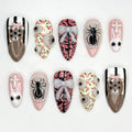 3D Spider & Bear Nail Art Set - Cute Pink Cross Bow Design. Floral Accents