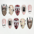 3D Spider & Bear Nail Art Set - Cute Pink Cross Bow Design. Floral Accents