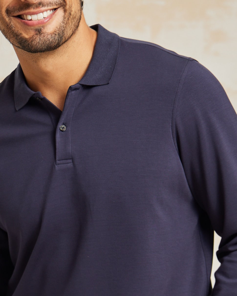 The Holden - Stone Washed Double Knit LS Polo - Navy