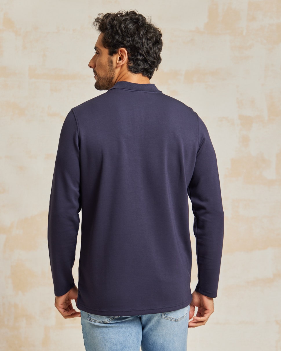 The Holden - Stone Washed Double Knit LS Polo - Navy
