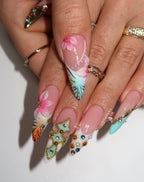 Tropical Summer 3D Press On Nails by Icy Nails 4u | Luxury Floral & Crystal Stiletto | OB01LU