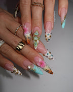 Tropical Summer 3D Press On Nails by Icy Nails 4u | Luxury Floral & Crystal Stiletto | OB01LU
