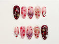 Sweetheart Bloom Press On Nails | Valentine Heart Nails | Pink Red Romantic Nails | 3D Flower Press On Nails | Handmade Love Nail Art |  OB13L