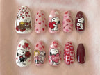 Snoopy Love Story Press On Nails | Valentine Cartoon Nails | Pink Heart Nail Art | Cute Snoopy & Peanuts Design | Handmade Press Ons | OB14L