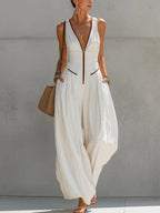 Urban Zipper Color Block V Neck Jumpsuit