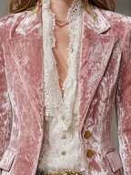 Retro Pink Velvet Gold Button Blazer