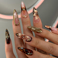 Gold Wave Floral Press On Nails | Elegant Wedding Press-On Nail Set | Luxurious Gold Bloom Design | OB91