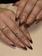 Nail Tabs for Press On Nails – Burgundy Star French Press On Nails for Luxury Women | OB10E