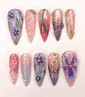 Handmade Butterfly Floral Spring and Summer Press On Nails W47