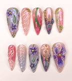 Handmade Butterfly Floral Spring and Summer Press On Nails W47