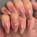 Handmade 3D Silver Star Butterfly Ombre Press on Nails - Simple Pink Design G48