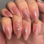 Handmade 3D Silver Star Butterfly Ombre Press on Nails - Simple Pink Design G48