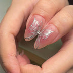 Handmade 3D Silver Star Butterfly Ombre Press on Nails - Simple Pink Design G48