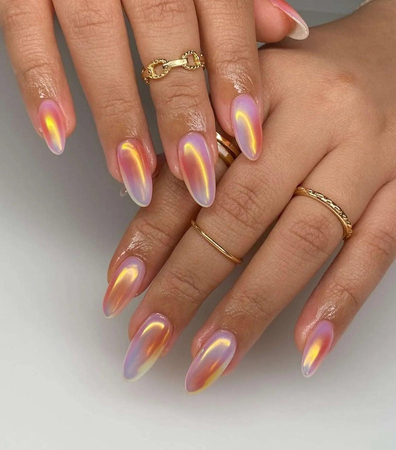 Chrome Ombre Orange-Pink Hand Painted Custom Press on Nails E99