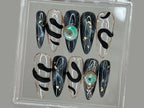 Stunning Press On Nails Almond | Nail Set With Jade Elegance | 3D Black Serpent Design | Luxury Nail Art | Goth. Gothic. Y2K Nails | OB250