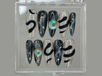 Stunning Press On Nails Almond | Nail Set With Jade Elegance | 3D Black Serpent Design | Luxury Nail Art | Goth. Gothic. Y2K Nails | OB250