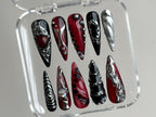 Hand-Painted Free-Style Press On Nails | Silver Metallic Crystal Long Stiletto | Custom Chrome Fake Nails | Y2K. Goth. Gothic Nails |OB295T