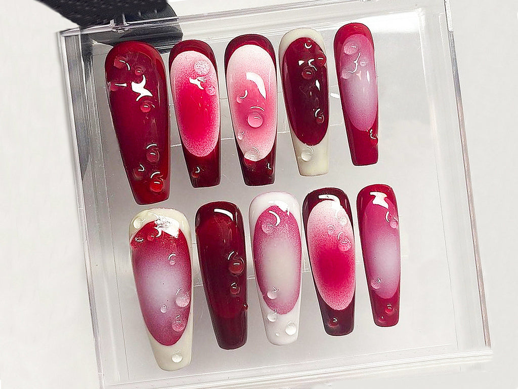 Frenchie Pink Press On Nails | French Tip Coffin Almond Nails | mother day gift | Ombre Impress Fake Nails | Cute Nails | OB304A