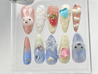 Cartoon Miffy Press On Nails | Heartbeat Nails Press On | Pink 3D Nail Art | Strawberry Fake Nail | Bunny Kawaii Nail Polish | OB411Y