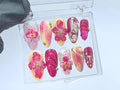 Blooming Flowers Press On Nails | 3D Chrome Flowers Acrylic Nails | Stunning Floral False Nails Press On| Spring Summer Nail Art | OB423YL